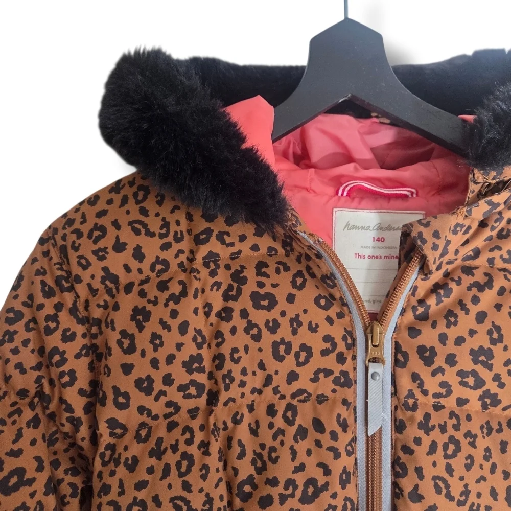 Hanna Andersson Leopard Print Girls Down Jacket 140 Size 10